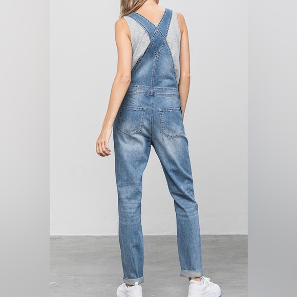 NWT Insane Gene Medium Wash Distressed Denim Overalls - Picture 7 of 8